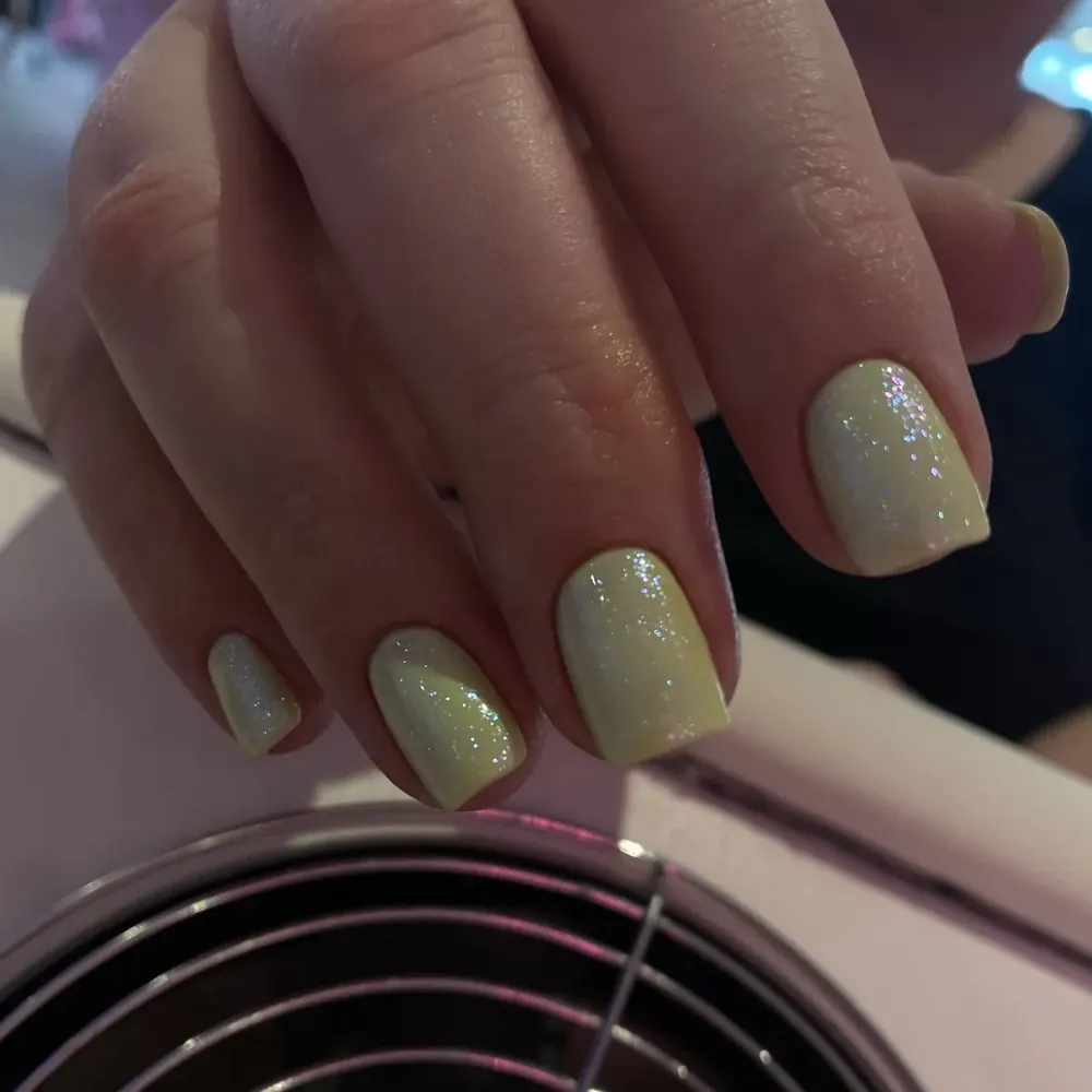 Pistachio sparkle nails by Maria, Nails Canterbury